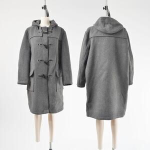 Gloverall Duffle Coat Women's Gray Wool Toggle Hooded Made in England L XL